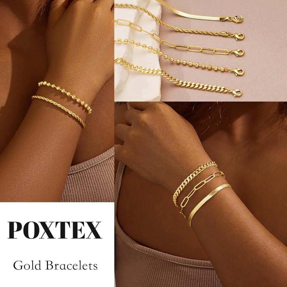 Gold Bracelets for Women,Dainty Bracelets Set for Women Trendy, Gold Bracelets S - Picture 7 of 9